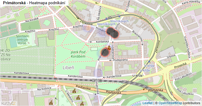 Primátorská - mapa podnikání
