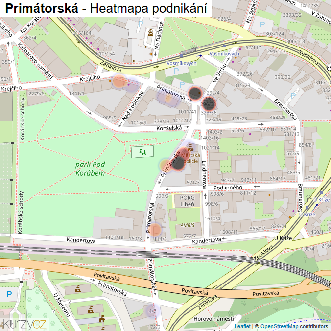 Mapa Primátorská - Firmy v ulici.