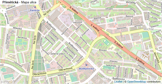 Přímětická - mapa ulice