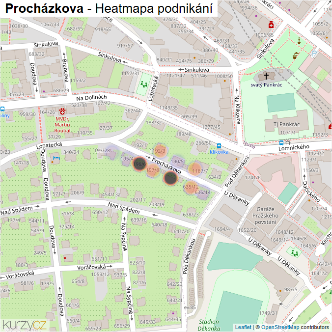 Mapa Procházkova - Firmy v ulici.