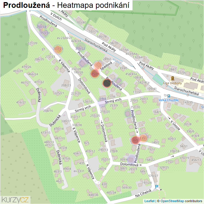 Mapa Prodloužená - Firmy v ulici.