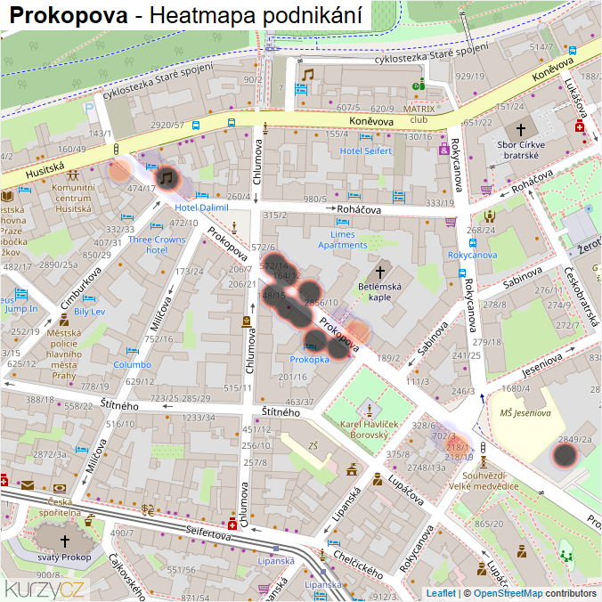 Mapa Prokopova - Firmy v ulici.