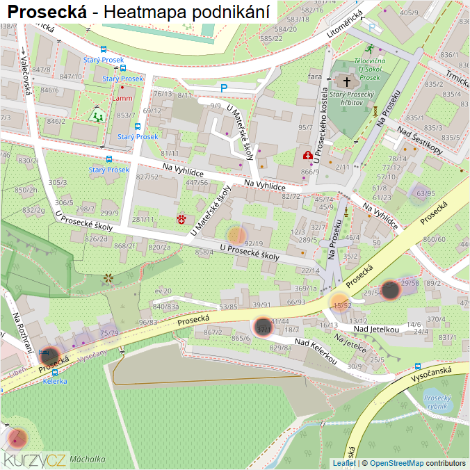Mapa Prosecká - Firmy v ulici.