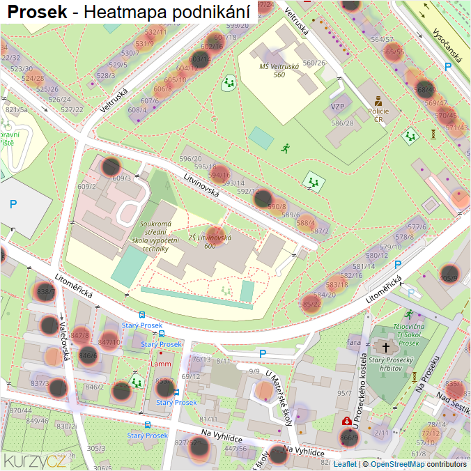 Mapa Prosek - Firmy v části obce.