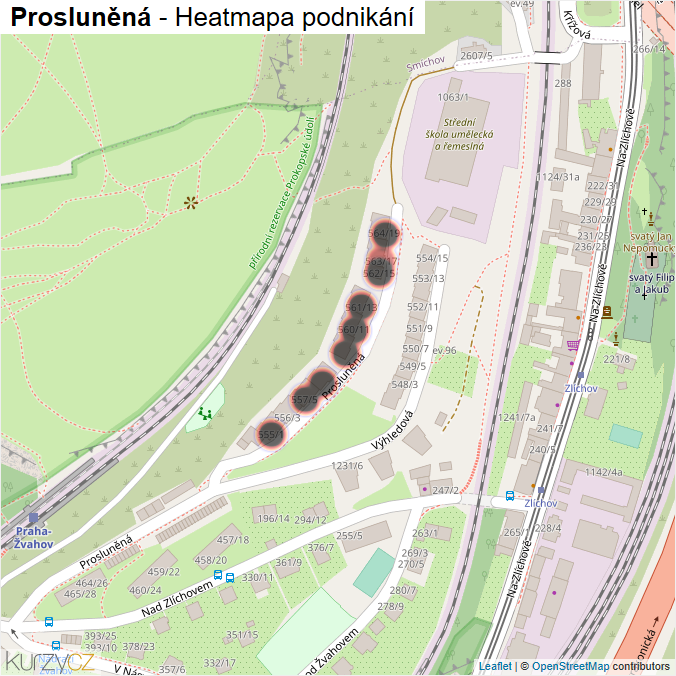 Mapa Prosluněná - Firmy v ulici.
