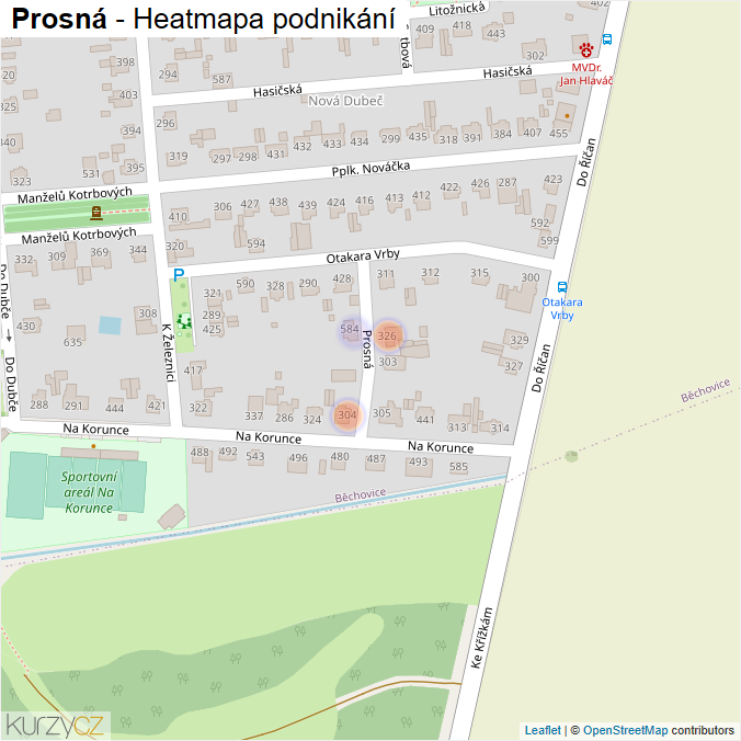 Mapa Prosná - Firmy v ulici.