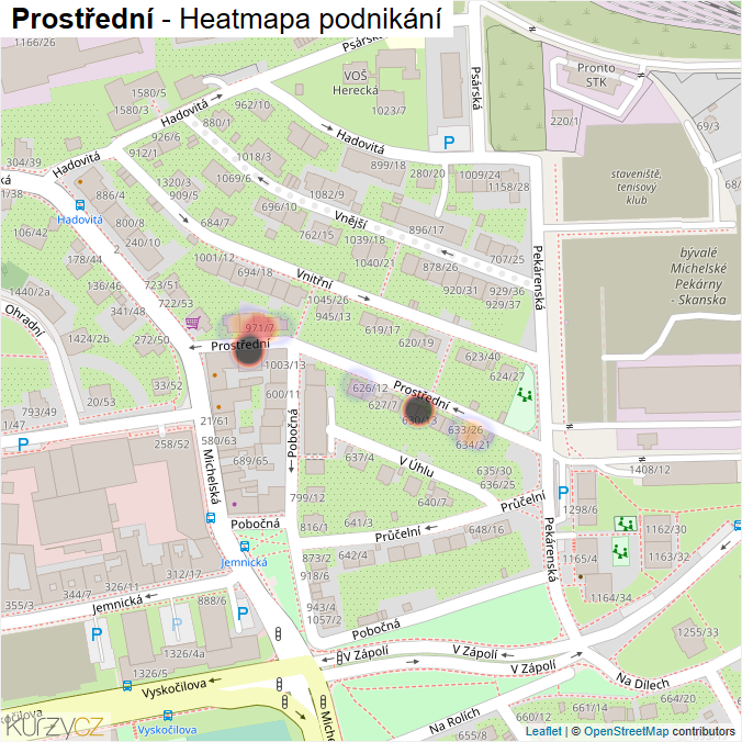 Mapa Prostřední - Firmy v ulici.