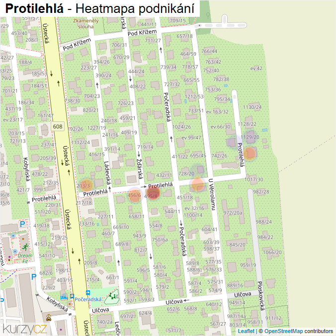 Mapa Protilehlá - Firmy v ulici.
