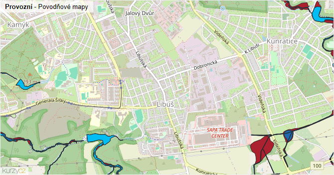 Provozní - záplavové mapy stoleté vody