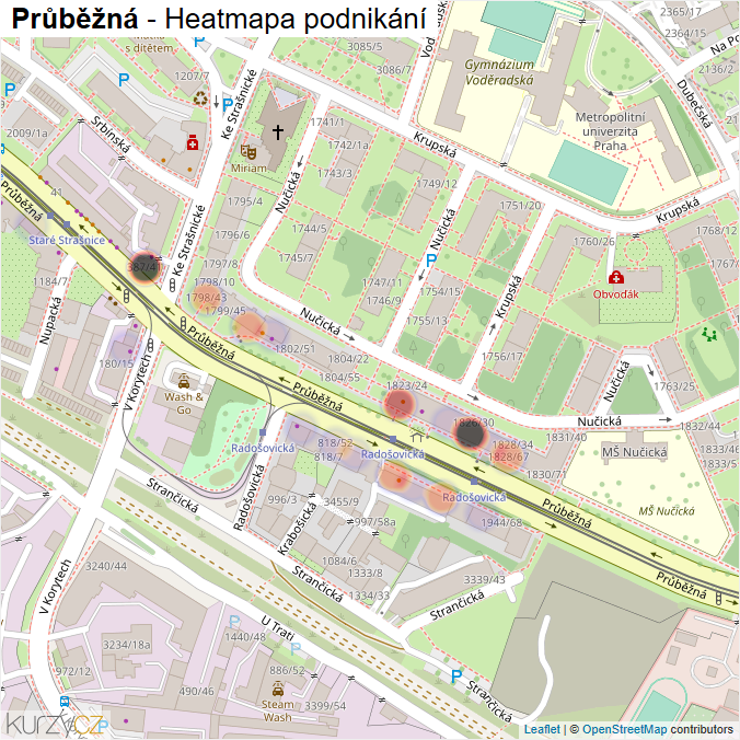 Mapa Průběžná - Firmy v ulici.