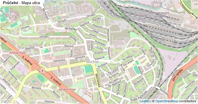 Průčelní - mapa ulice