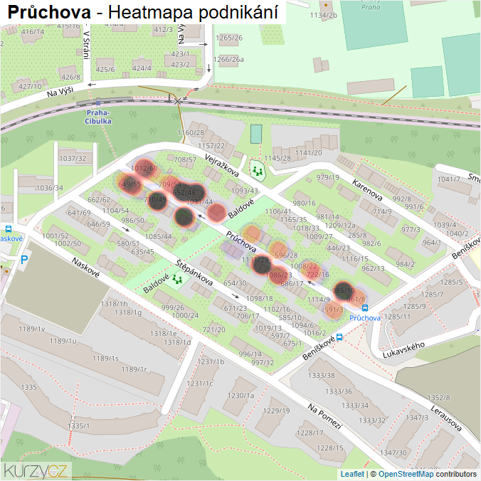 Mapa Průchova - Firmy v ulici.