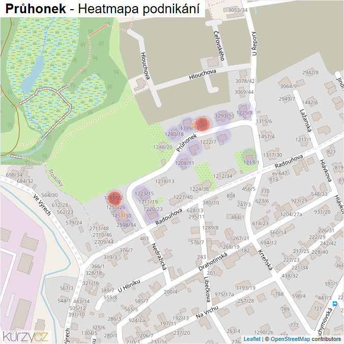 Mapa Průhonek - Firmy v ulici.