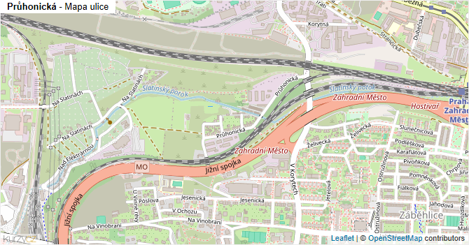 Průhonická - mapa ulice