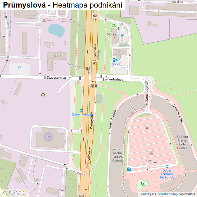 Mapa Průmyslová - Firmy v ulici.