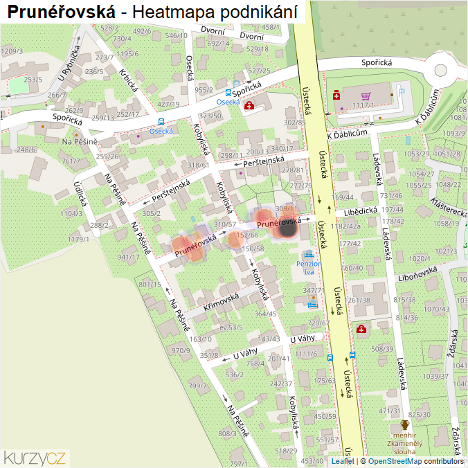 Mapa Prunéřovská - Firmy v ulici.