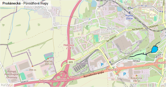 Prušánecká - záplavové mapy stoleté vody