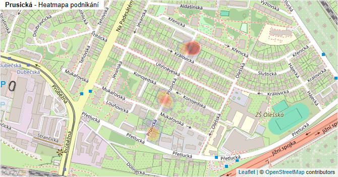 Prusická - mapa podnikání
