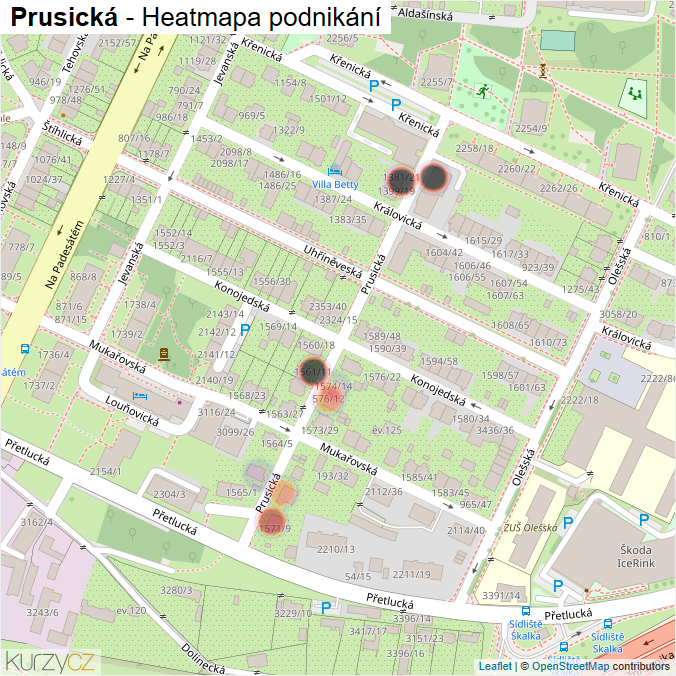Mapa Prusická - Firmy v ulici.