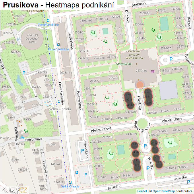 Mapa Prusíkova - Firmy v ulici.