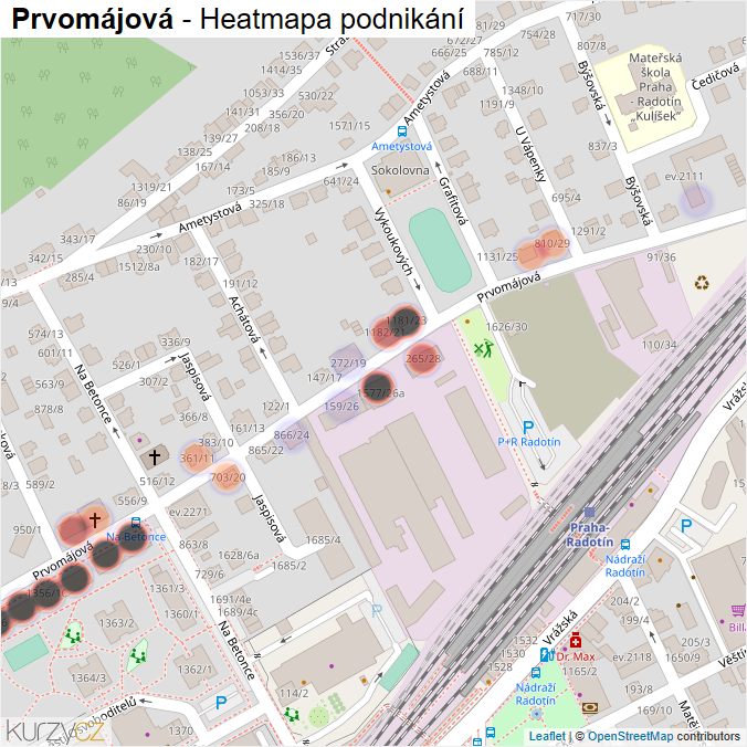 Mapa Prvomájová - Firmy v ulici.