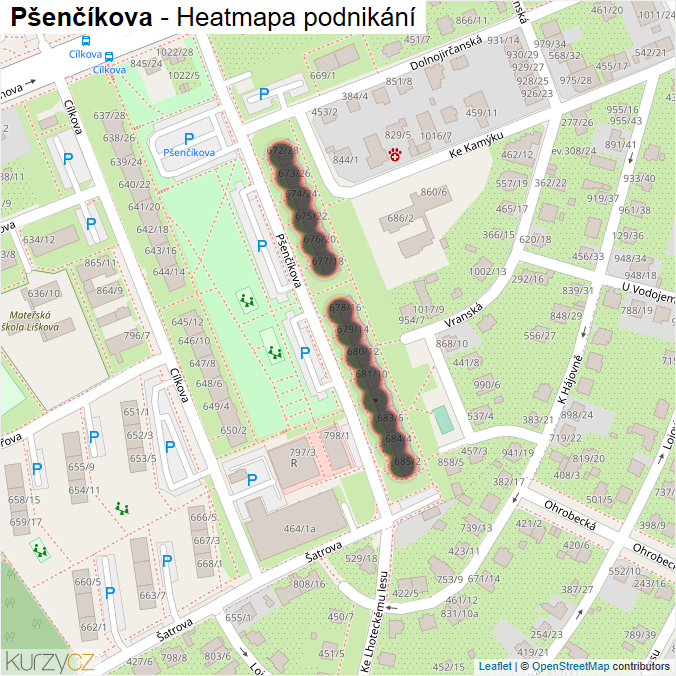 Mapa Pšenčíkova - Firmy v ulici.