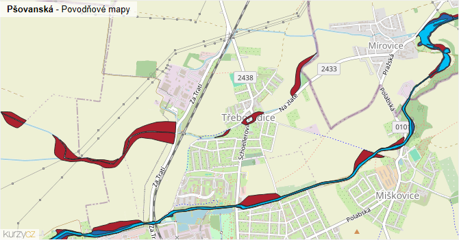 Pšovanská - záplavové mapy stoleté vody