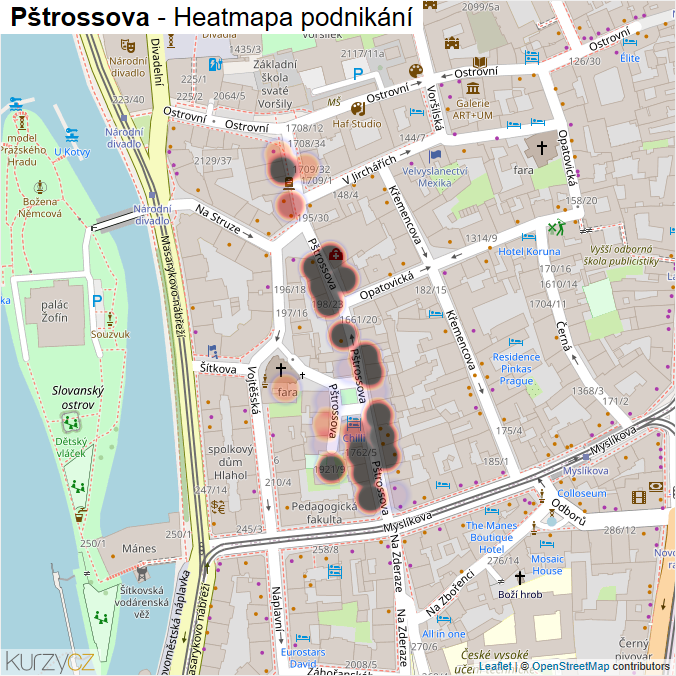 Mapa Pštrossova - Firmy v ulici.