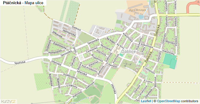 Ptáčnická - mapa ulice