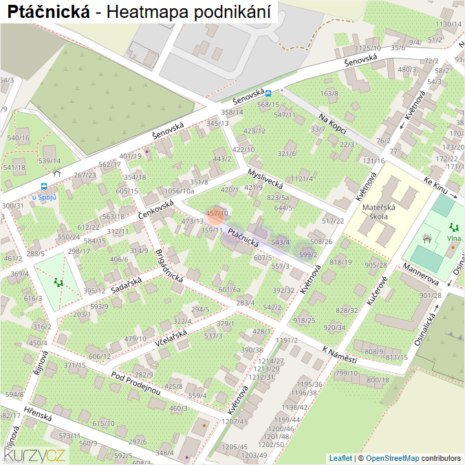Mapa Ptáčnická - Firmy v ulici.