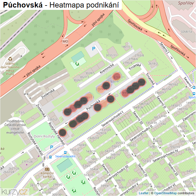 Mapa Púchovská - Firmy v ulici.