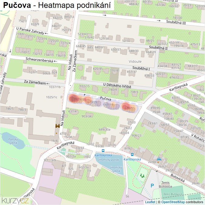 Mapa Pučova - Firmy v ulici.
