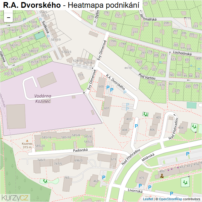 Mapa R.A. Dvorského - Firmy v ulici.