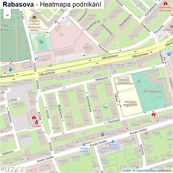 Mapa Rabasova - Firmy v ulici.