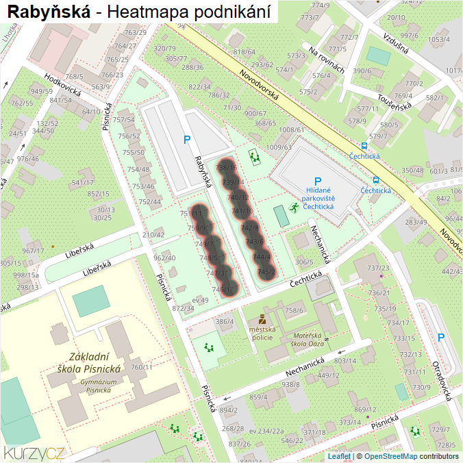 Mapa Rabyňská - Firmy v ulici.