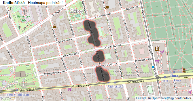 Radhošťská - mapa podnikání