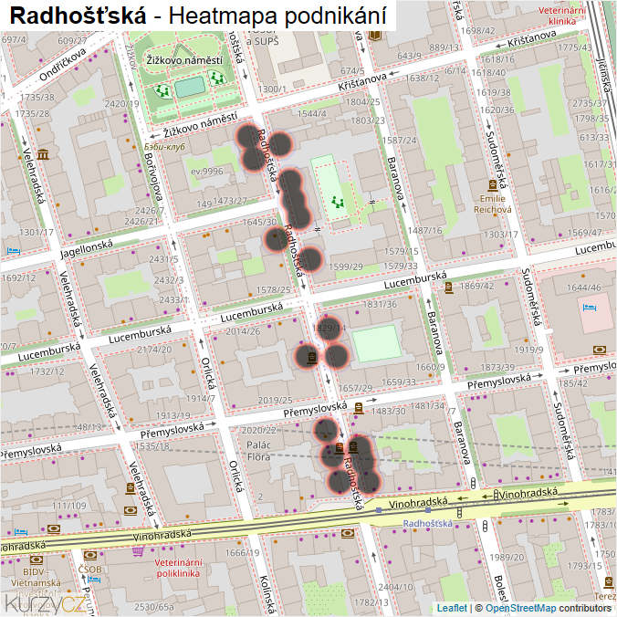 Mapa Radhošťská - Firmy v ulici.