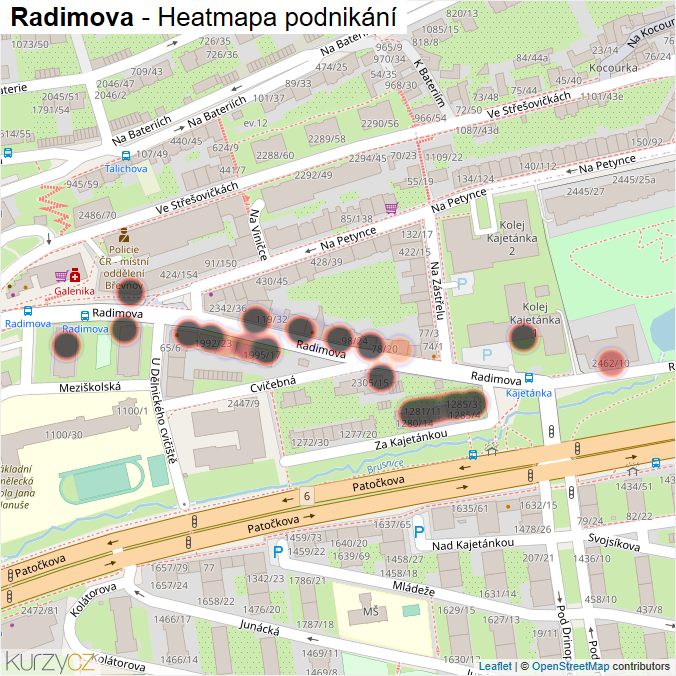 Mapa Radimova - Firmy v ulici.