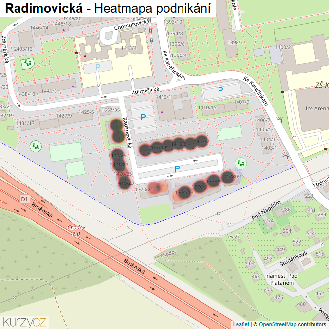 Mapa Radimovická - Firmy v ulici.