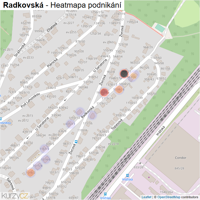 Mapa Radkovská - Firmy v ulici.