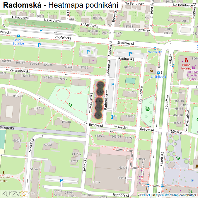 Mapa Radomská - Firmy v ulici.
