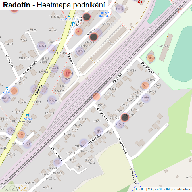 Mapa Radotín - Firmy v části obce.