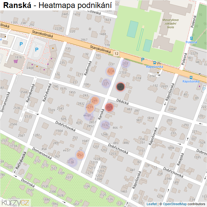 Mapa Ranská - Firmy v ulici.