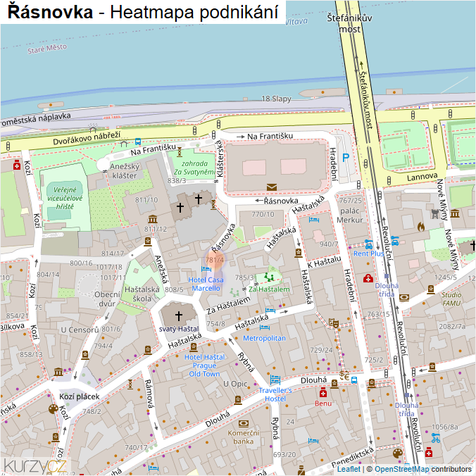 Mapa Řásnovka - Firmy v ulici.