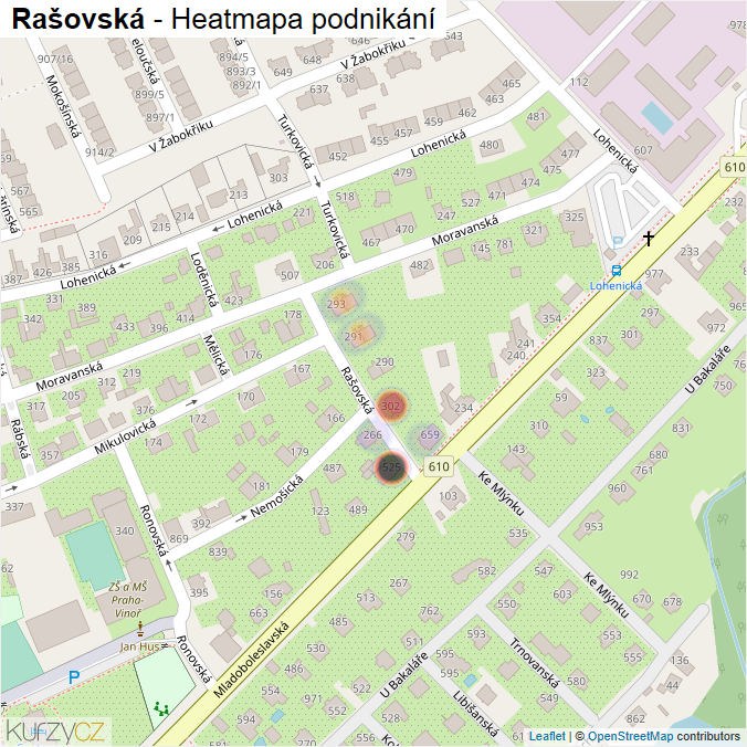 Mapa Rašovská - Firmy v ulici.