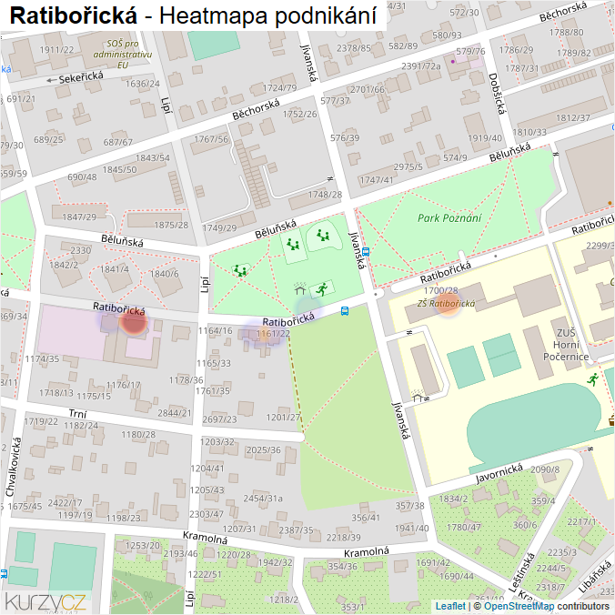 Mapa Ratibořická - Firmy v ulici.