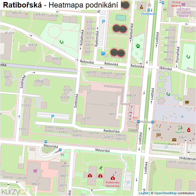 Mapa Ratibořská - Firmy v ulici.