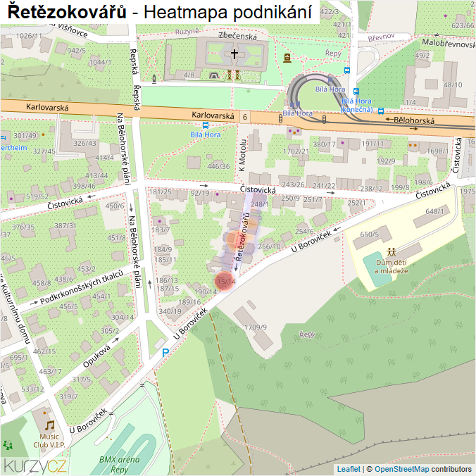 Mapa Řetězokovářů - Firmy v ulici.