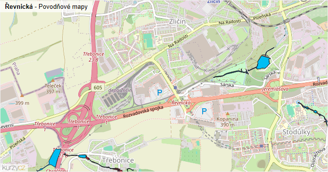 Řevnická - záplavové mapy stoleté vody
