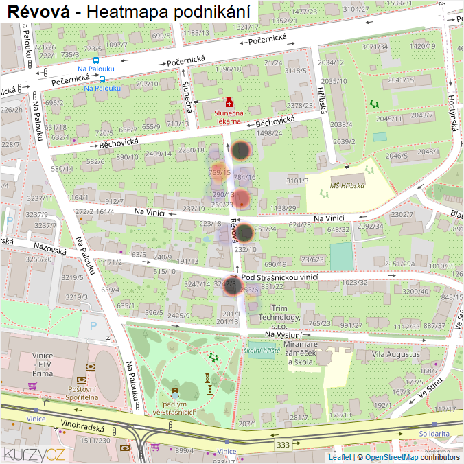 Mapa Révová - Firmy v ulici.